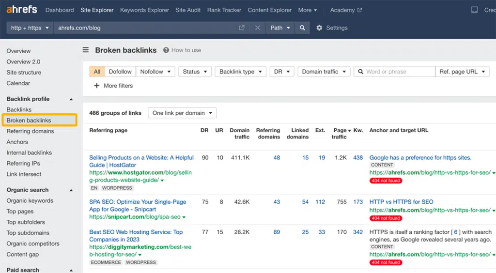 ahrefs broken backlinks