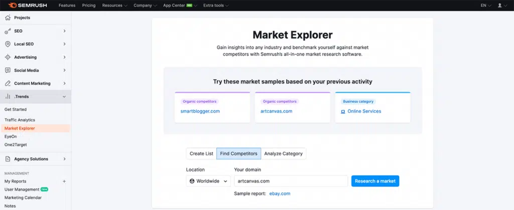 semrush market explorer