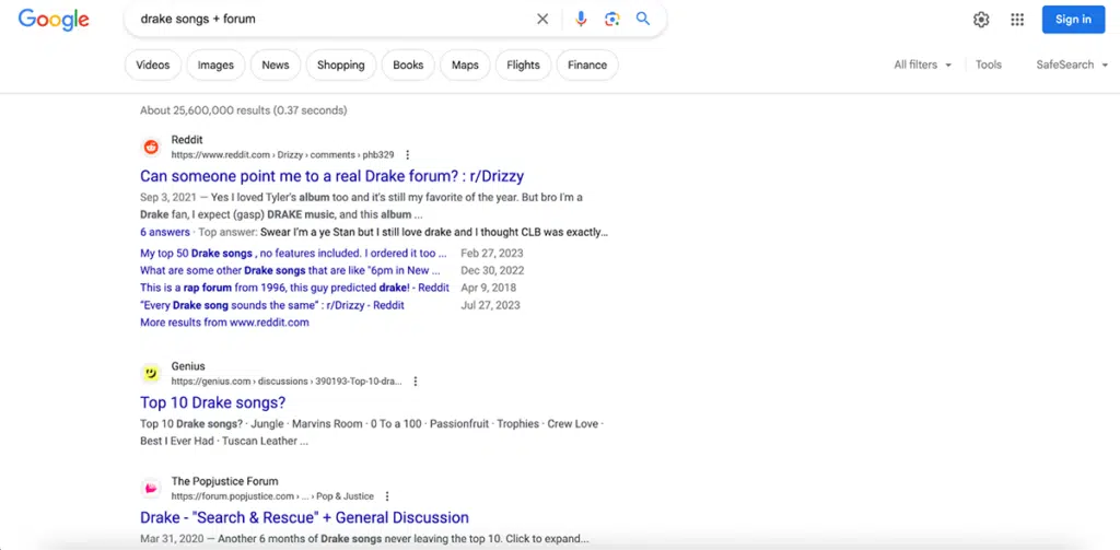 google search drake songs + forum