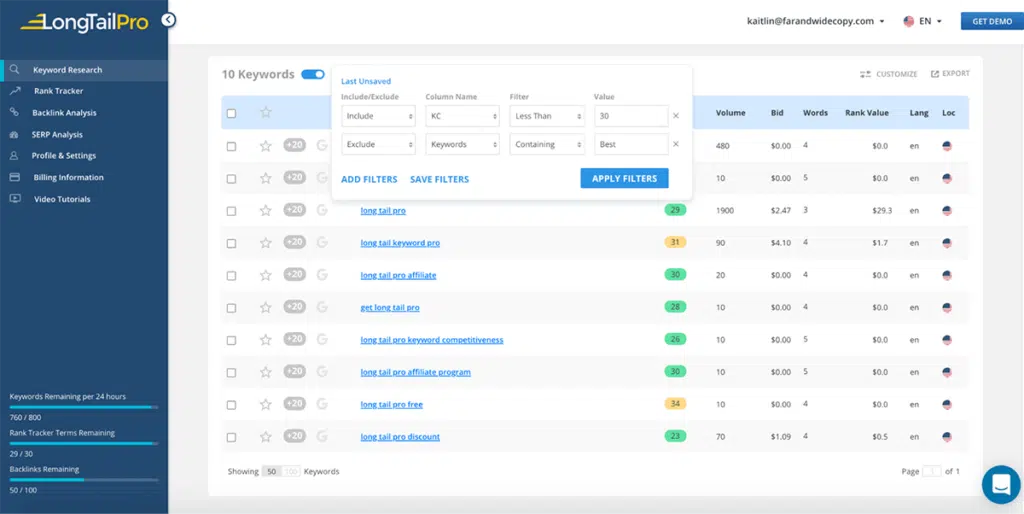 Long Tail Pro Keyword Research