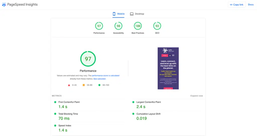 Page speed insights