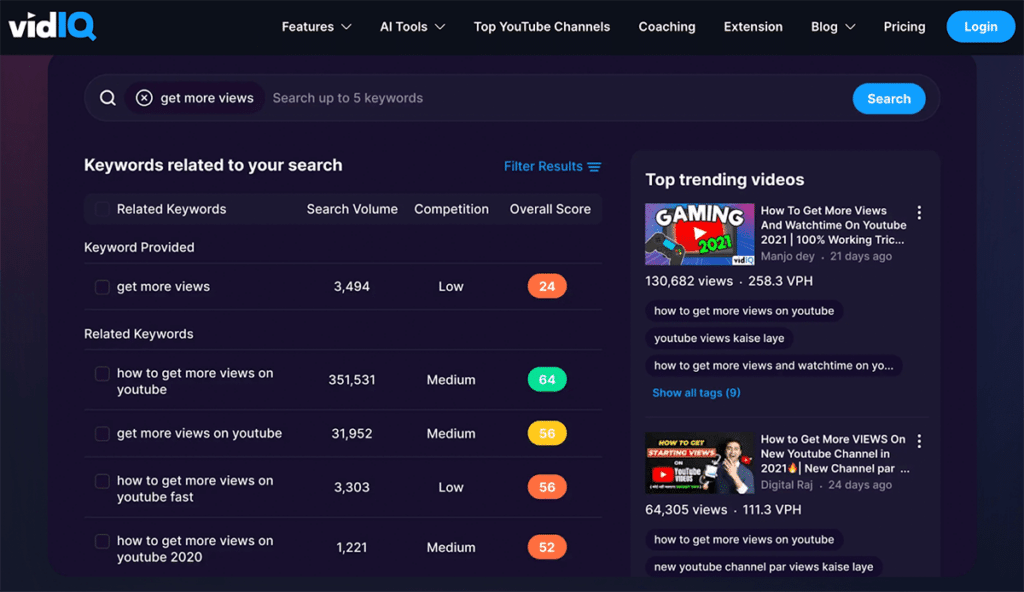 VidIQ Keyword Tool