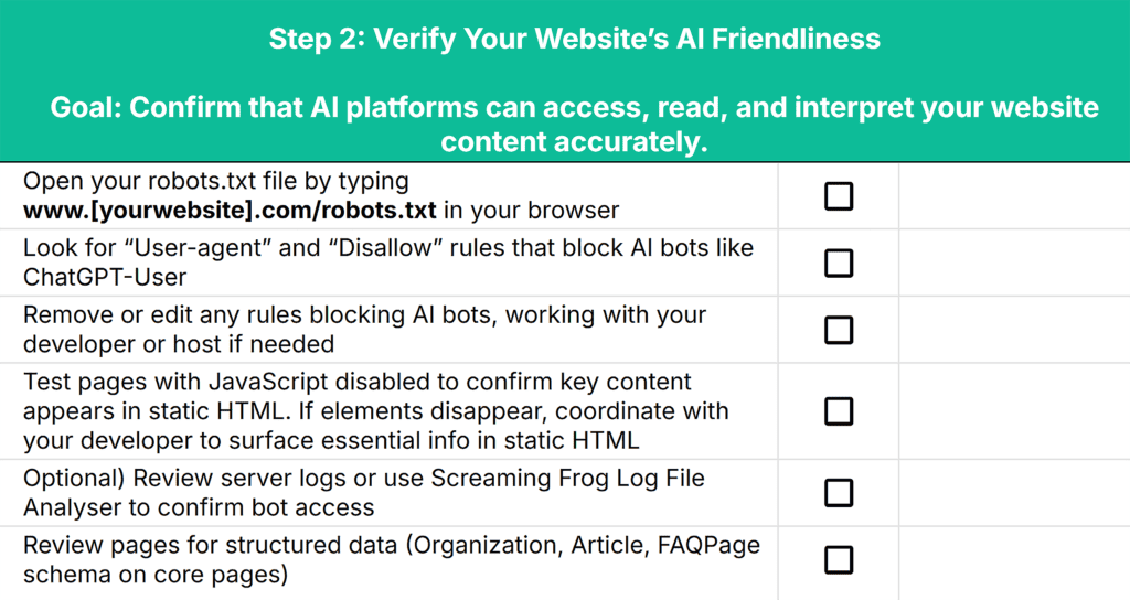 AI Visibility Audit Checklist by TTT – Step 2