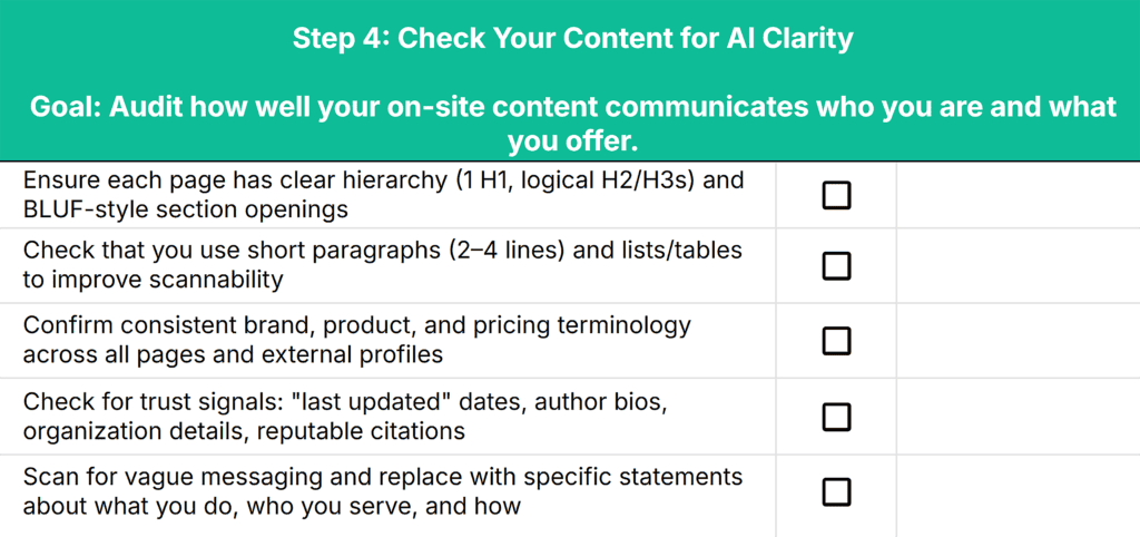 AI Visibility Audit Checklist by TTT – Step 4